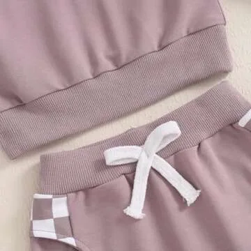 Toddler Baby Girl Clothes Conttrast Color Fall Winter Outfit Long Sleeve Sweatshirts and Pants Newborn Infant Set (Plaid Purple, 18-24 Months)