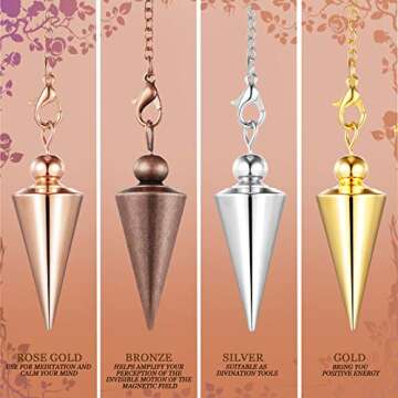 Hicarer 4 Pieces Copper Metal Dowsing Spiritual Point Pendulum Copper Pointed Pendant Pendulum Medit...