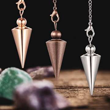 Hicarer 4 Pieces Copper Metal Dowsing Spiritual Point Pendulum Copper Pointed Pendant Pendulum Meditation Sets for Healing, Chakra, Balance Meditation, Scrying, Dowsing Divination