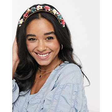 CENAPOG Baroque Crystal Rhinestone Headbands Flower Padded Hairbands for Women Girls Pearl Colorful ...