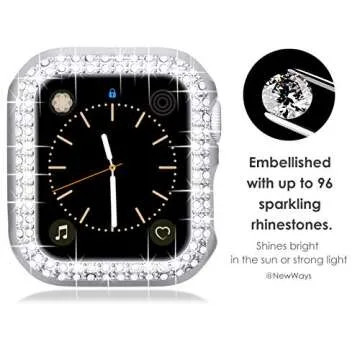 NewWays 5-Pack Bling Cases Compatible for Apple Watch 42mm Series 1 2 3, Sparkling Diamonds Glitter Crystal Rhinestone Protective Bumper for iWatch (42mm, Black/Pink/Rose Gold/Silver/Clear)