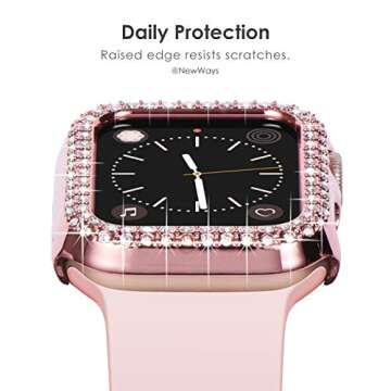 NewWays 5-Pack Bling Cases Compatible for Apple Watch 42mm Series 1 2 3, Sparkling Diamonds Glitter Crystal Rhinestone Protective Bumper for iWatch (42mm, Black/Pink/Rose Gold/Silver/Clear)