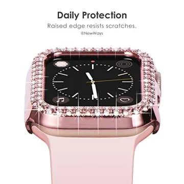 NewWays 5-Pack Bling Cases Compatible for Apple Watch 42mm Series 1 2 3, Sparkling Diamonds Glitter Crystal Rhinestone Protective Bumper for iWatch (42mm, Black/Pink/Rose Gold/Silver/Clear)