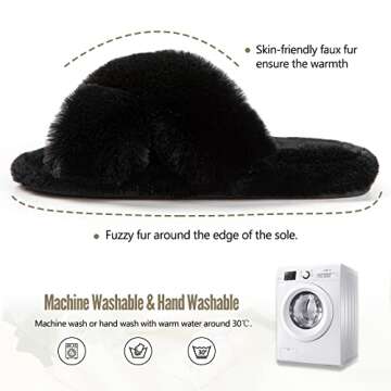 Tonchberry Cross Band Faux Fur Fuzzy Slippers for Women Plush Fluffy Furry Open Toe Slide Slipper for Women Cozy Memory Foam Anti-Skid Sole Indoor Outdoor House Home Bedroom Slippers for Women