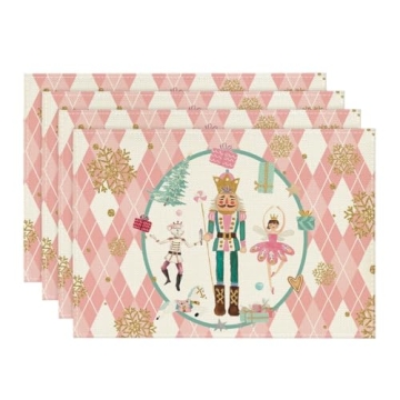Artoid Mode Diamond Plaid Nutcracker Snowflake Christmas Placemats Set of 4, 12x18 Inch Seasonal Win...