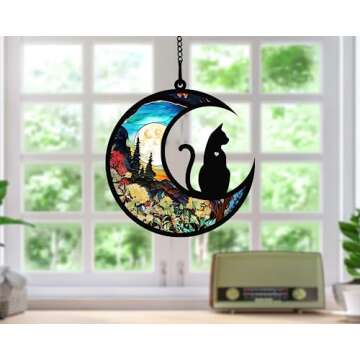 Cat Memorial Suncatcher, Personalized with Name Date Cat Breeds Suncatcher, Pet Loss Suncatcher, Stained Glass Light Catcher, Gifts for Cat Lovers, Christmas Cat Ornament Window Hangings