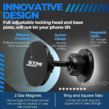 Gym Buddy Magnetic Phone Mount - Easy to Use Magnetic Phone Holder - Magnetic Mount with Magnetic Phone Grip - Gym Magnetic Phone Holder with Double Sided Magnet for All Types of Phone - Black