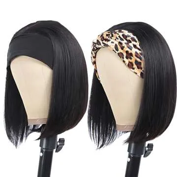 Stylish Brazilian Human Hair Bob Headband Wig for Women