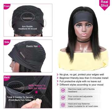 Stylish Brazilian Human Hair Bob Headband Wig for Women