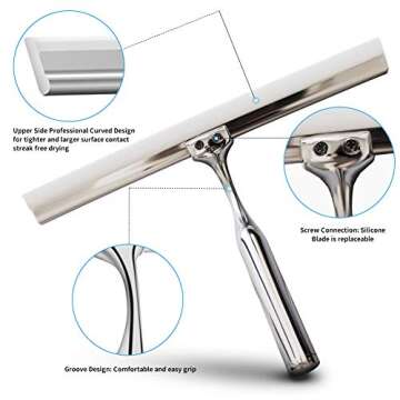 Durable Stainless Steel Shower Squeegee with Adhesive Hook