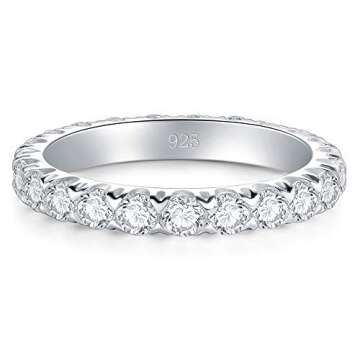 BORUO 925 Sterling Silver Ring, Cubic Zirconia CZ Wedding Band Stackable Ring 3mm Size 12