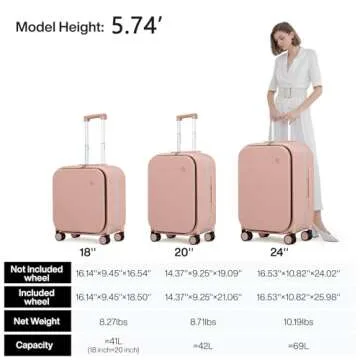 Mixi Carry On Luggage, 20'' Suitcase with Front Laptop Pocket, Travel Rolling Luggage Aluminum Frame PC Hardside with Spinner Wheels & TSA Lock and Cover - Pink