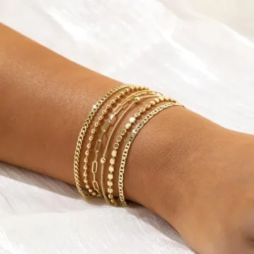 JECOMY Gold Bracelet Set for Women - Chic, Waterproof & Adjustable