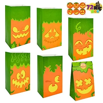 JOYIN 72 Halloween Paper Treat Bags with Pumpkin Faces