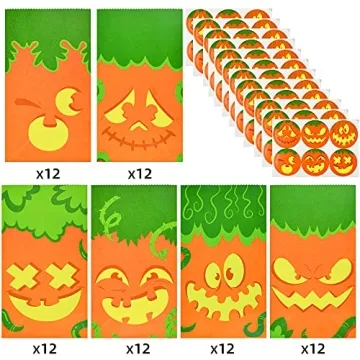 JOYIN 72 Halloween Paper Treat Bags with Pumpkin Faces