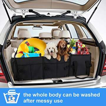X-cosrack Car Trunk Organizer, Washable Large Capacity with Insulation Cooler Bag, Adjustable Multi Compartments Cargo Storage Organizer,To Suit Any In-vehicle,Collapsible(Black)
