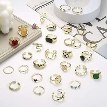 Florideco 30Pcs 18K Gold Chunky Ring Set for Women