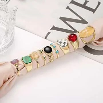 Florideco 30Pcs 18K Gold Chunky Ring Set for Women