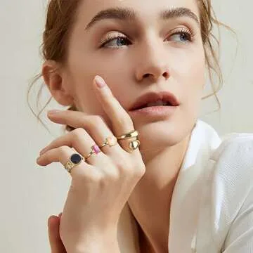 Florideco 30Pcs 18K Gold Chunky Ring Set for Women