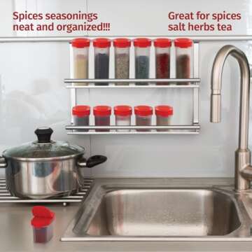 SIGNORA WARE Spice Jars with Lids -8 and 4 oz Refillable Empty Airtight Spice/Seasoning Containers Set -2 in 1 Pour/Sift Shaker Lids Clear Plastic Spice/Seasoning Organizer Kitchen/Travel 8 pk.Red