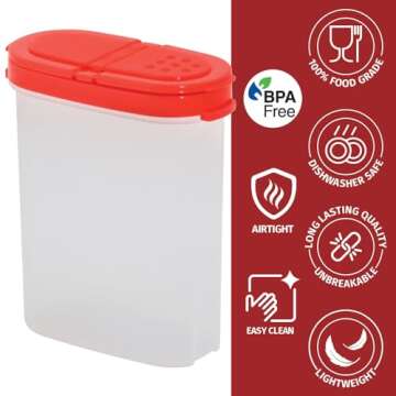 SIGNORA WARE Spice Jars with Lids -8 and 4 oz Refillable Empty Airtight Spice/Seasoning Containers Set -2 in 1 Pour/Sift Shaker Lids Clear Plastic Spice/Seasoning Organizer Kitchen/Travel 8 pk.Red