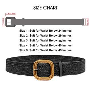 WHIPPY Set of 4 Straw Woven Elastic Stretch Waist Belts for Women, Fashion Boho Ladies Braided Skinny Dress Belt