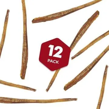 Best Bully Sticks 12 Inch All-Natural Bully Sticks for Dogs - 12” Easily Digestible, 100% Grass-Fed Beef, Grain and Rawhide Free | 12 Pack