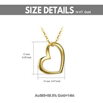 Solid 14k Gold Heart Necklace for Women, Fine Gold Love Jewelry for Wife/Mother, Anniversary Present...