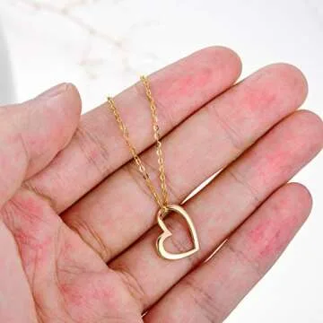 Solid 14k Gold Heart Necklace for Women, Fine Gold Love Jewelry for Wife/Mother, Anniversary Present, Gifts for Her, 16+2 Inch