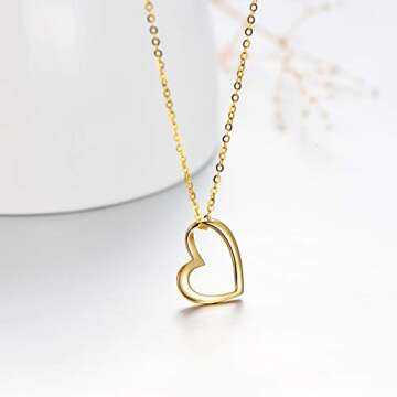 Solid 14k Gold Heart Necklace for Women, Fine Gold Love Jewelry for Wife/Mother, Anniversary Present, Gifts for Her, 16+2 Inch