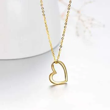 Solid 14k Gold Heart Necklace for Women, Fine Gold Love Jewelry for Wife/Mother, Anniversary Present, Gifts for Her, 16+2 Inch