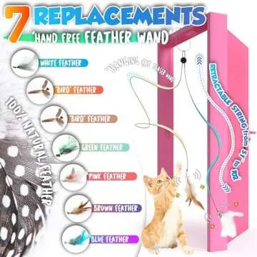 LEKEWPET Retractable Cat Feather Toys 7PCS Refills with Bell, Interactive Doorway Hanging Teaser Toys for Indoor Cats, Kitten Play Exercise Feather Teaser Toys