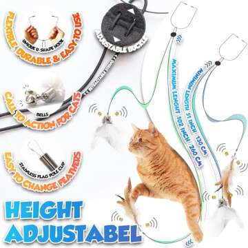 LEKEWPET Retractable Cat Feather Toys 7PCS Refills with Bell, Interactive Doorway Hanging Teaser Toys for Indoor Cats, Kitten Play Exercise Feather Teaser Toys