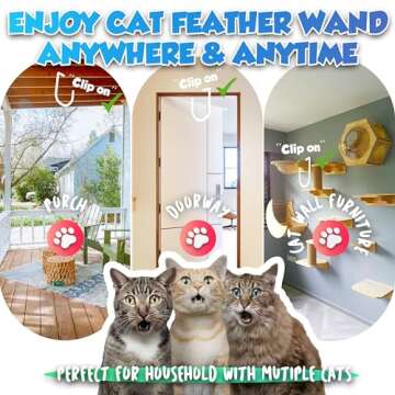 LEKEWPET Retractable Cat Feather Toys 7PCS Refills with Bell, Interactive Doorway Hanging Teaser Toys for Indoor Cats, Kitten Play Exercise Feather Teaser Toys