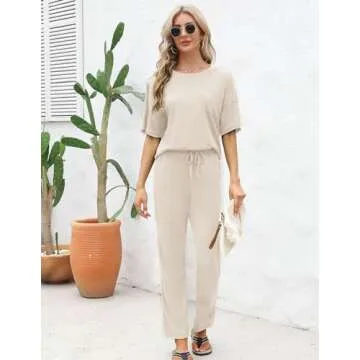 JiniGolla Pajamas for Women Two Piece Loungewear Set Soft Waffle Knit Matching Pajama Set Womens Sle...