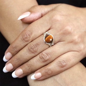 Buy JEWELOPORIUM Brown Tiger Eye Silver Ring for Women