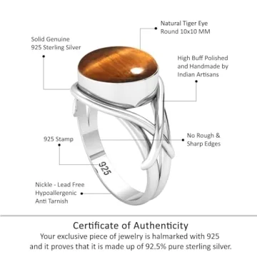 Buy JEWELOPORIUM Brown Tiger Eye Silver Ring for Women