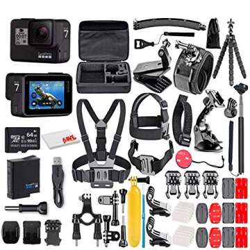 GoPro HERO7 Black - E-Commerce Packaging - Waterproof Action Camera with Touch Screen, 4K HD Video, 12MP Photos, Live Streaming and Stabilization - with 50 Piece Accessory Kit - Fully Loaded Bundle