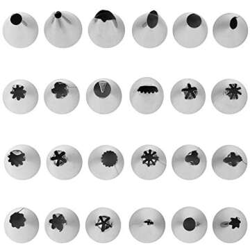 36 Pieces Cake Piping Set with 24 Pastry Tips Piping Nozzles, 6 Standard Couplers, 6 Reusable Silicone Icing Pastry Bags in 3 Size Baking Frosting Tools