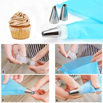 36 Pieces Cake Piping Set with 24 Pastry Tips Piping Nozzles, 6 Standard Couplers, 6 Reusable Silicone Icing Pastry Bags in 3 Size Baking Frosting Tools