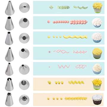 36 Pieces Cake Piping Set with 24 Pastry Tips Piping Nozzles, 6 Standard Couplers, 6 Reusable Silicone Icing Pastry Bags in 3 Size Baking Frosting Tools