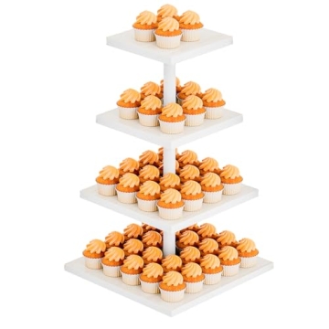 HURZMORO Rustic Cupcake Stand 4 Tier Square Wooden Cupcake Stands for Dessert Table Tea Parties Birt...