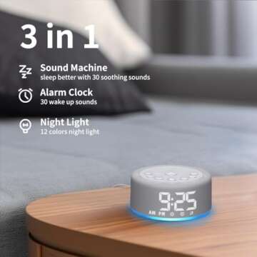 【3 in 1】 Sound Machine Alarm Clock Night Light White Noise Machine with 27 Sleeping Sounds for B...