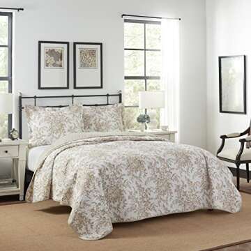 Laura Ashley - King Quilt Set, Reversible Cotton Bedding with Matching Shams, Home Decor for All Seasons (Bedford Mocha, King)