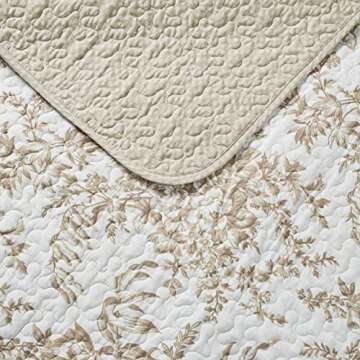 Laura Ashley - King Quilt Set, Reversible Cotton Bedding with Matching Shams, Home Decor for All Seasons (Bedford Mocha, King)