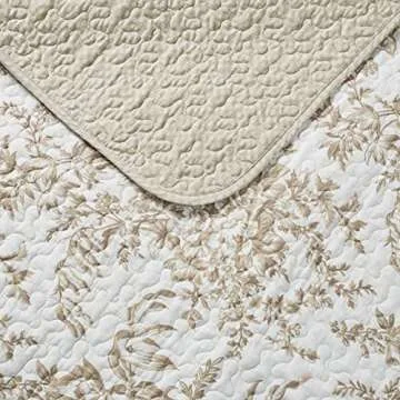 Laura Ashley - King Quilt Set, Reversible Cotton Bedding with Matching Shams, Home Decor for All Seasons (Bedford Mocha, King)