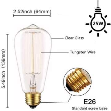 Edison Light Bulbs 25W - Thomas Edison Light Bulb Style - Incandescent Clear Glass Vintage Antique Bulb for Home Light Fixtures - Amber Warm 2700K - (6 Pack /110v)