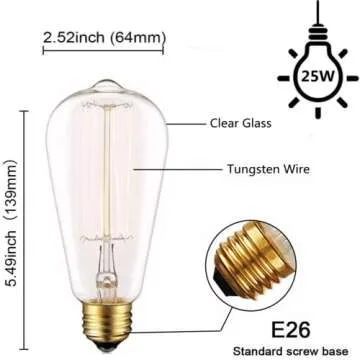 Edison Light Bulbs 25W - Thomas Edison Light Bulb Style - Incandescent Clear Glass Vintage Antique Bulb for Home Light Fixtures - Amber Warm 2700K - (6 Pack /110v)