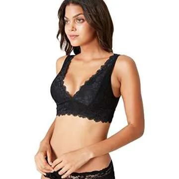 Rolewpy Deep V Neck Lace Bra Bralette for Women Breathable Bralette (01. Black, L (36D 38B 38C))