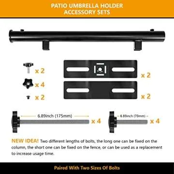 HAINAWANG Deck Umbrella Mount, Non-Slip Patio Umbrella Holder for Metal & Wood Railing Post or Fence (Max Span 5.85inch), Outdoor Umbrella Bracket Clamp of Stainless Steel Heavy-Duty (Black)